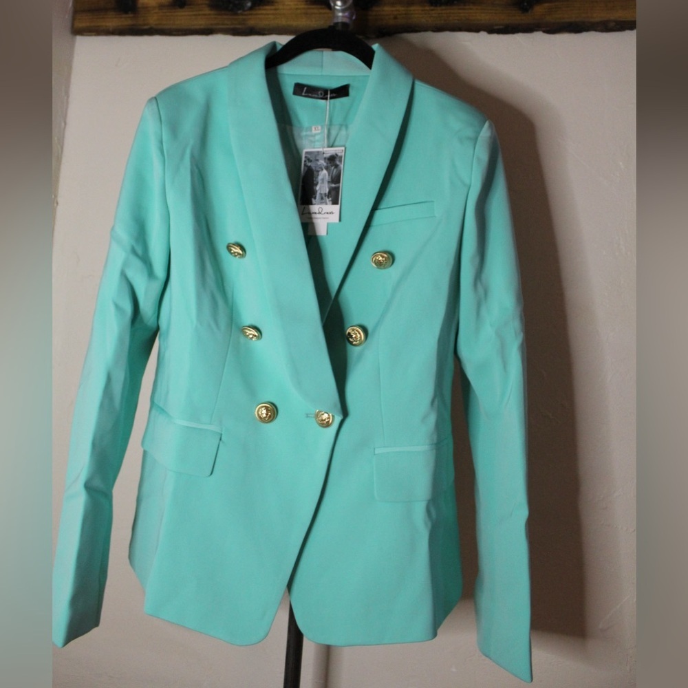 Fresh Gold Button Detail Double Breasted Shawl Lapel Tailored Blazer - Picture 2 of 3